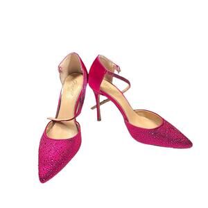 Jewel Badgley Mischka Jailene Barbie Pink Satin Pointed Toe Heels 8.5 Shoes